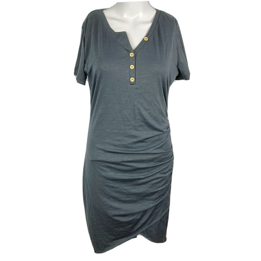BTFBM Dress Womens Sz M Gray Cotton Bodycon T Shirt‎ Mini Short Sleeve Ruched